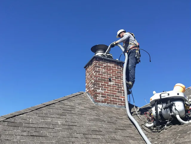 Dedicated Berlin Chimney Sweep team member cleaning a chimney in Berlin, CT