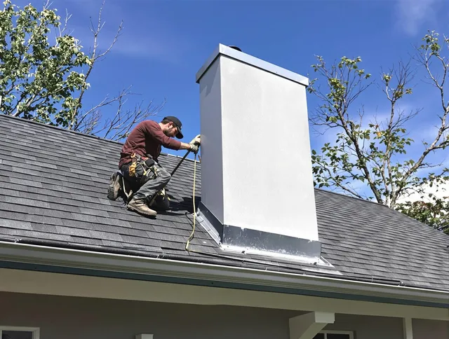 Berlin Chimney Sweep team member finishing chimney construction in Berlin, CT