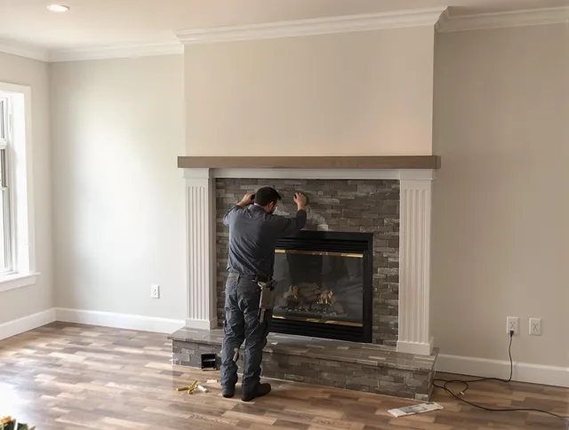Berlin Chimney Sweep finishing a custom fireplace install in Berlin, CT